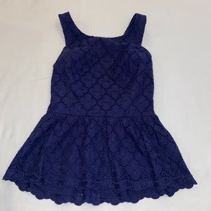 Lilly Pulitzer Navy Eyelet Peplum Tank